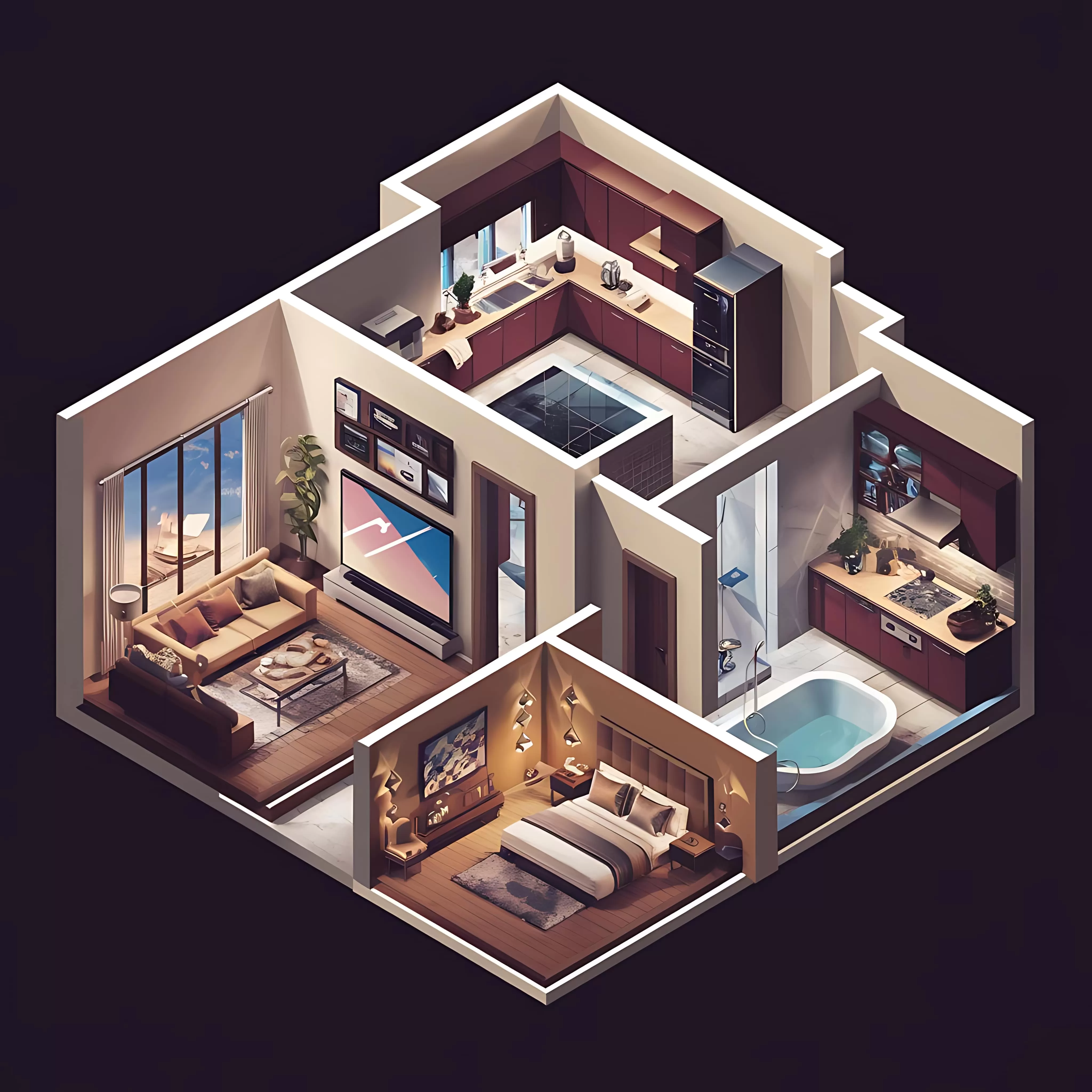 isometric-rooms-designed-house-living-room-kitchen-bathroom-bedroom-toilet-min