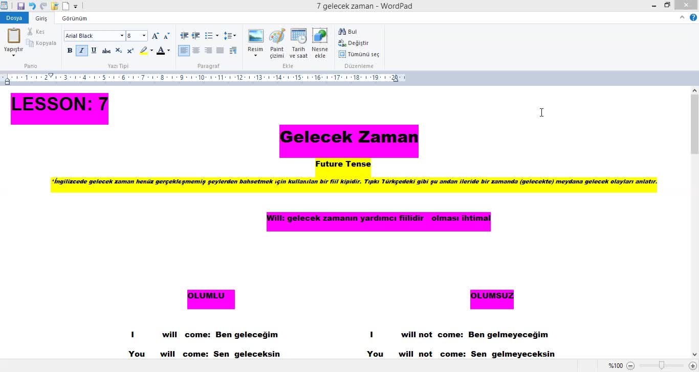 7 - Gelecek Zaman