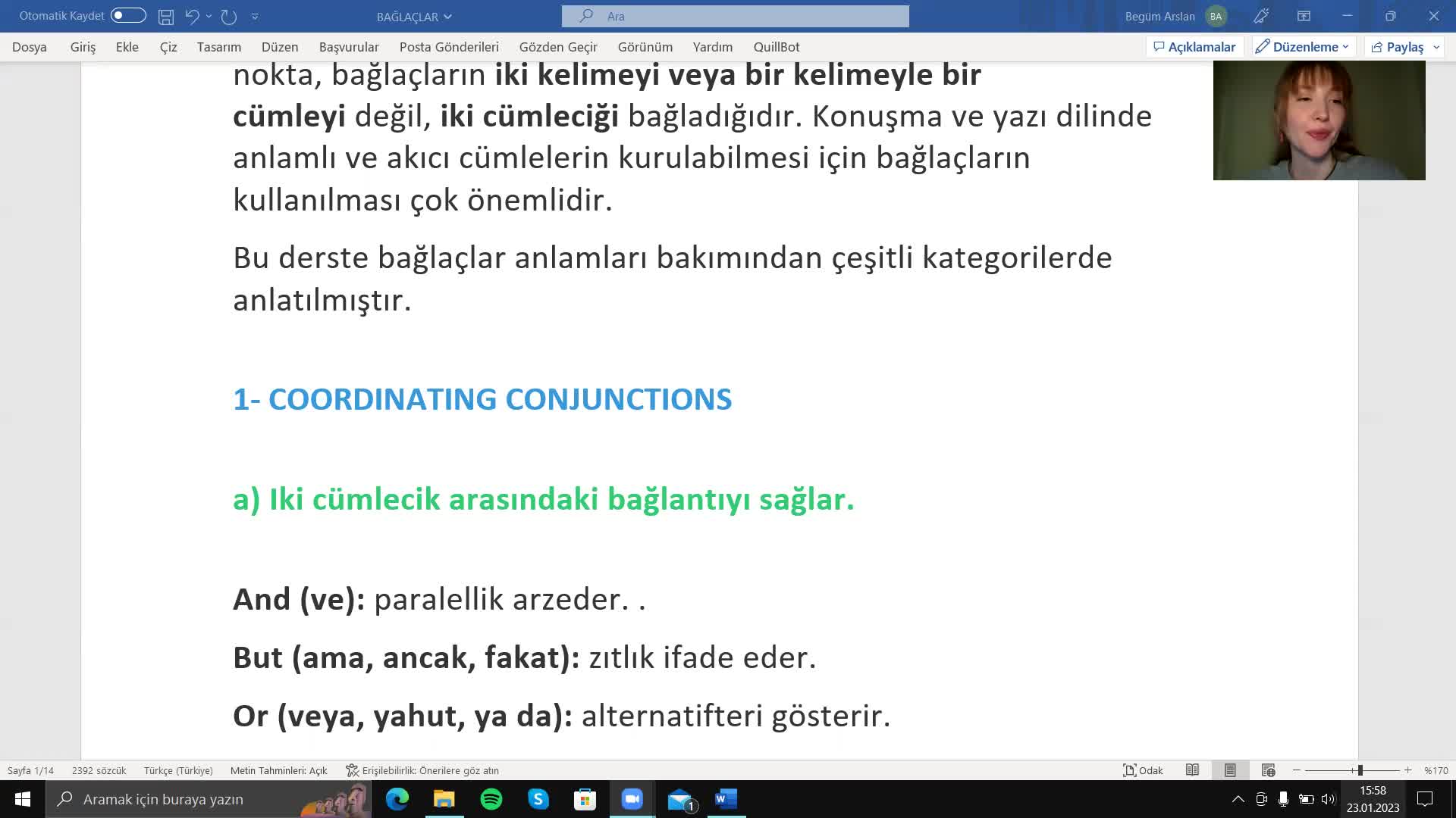 1. Conjuctions (Bağlaçlar)